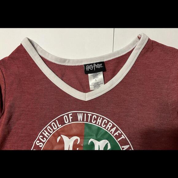 Harry Potter Women’s Long Sleeve Medium(7-8) Hogwats School Ringer Tee Vneck - Picture 5 of 9